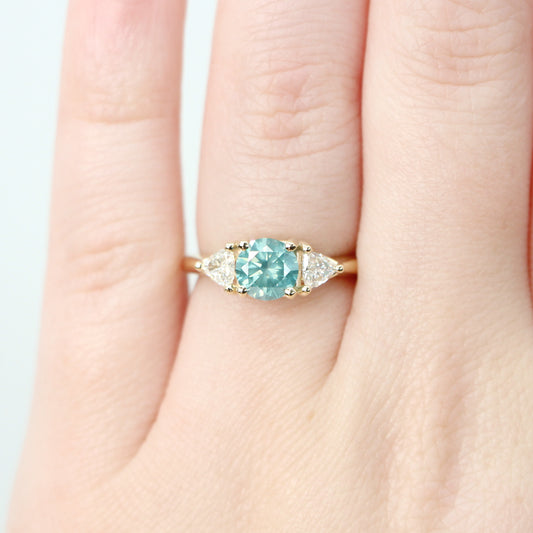 Nolen Ring with a 1.00 Carat Round Teal Diamond and White Accent Diamonds in 14k Yellow Gold - Ready to Size and Ship - Midwinter Co. Alternative Bridal Rings and Modern Fine Jewelry