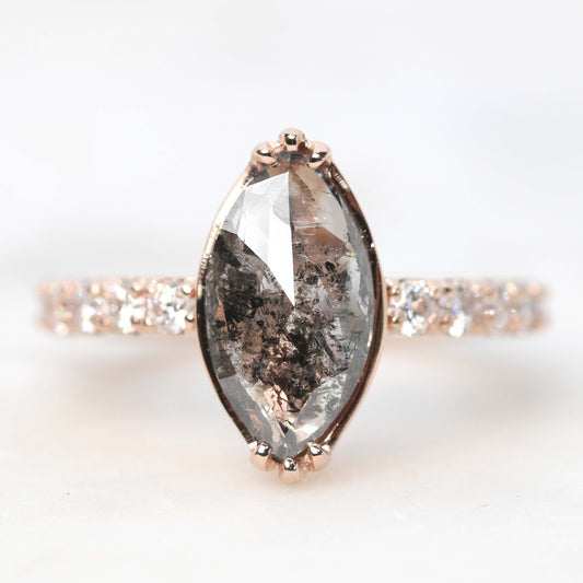 Alice Ring with a 1.92 Carat Dark and Clear Marquise Celestial Diamond and White Accent Diamonds in 14k Rose Gold - Ready to Size and Ship - Midwinter Co. Alternative Bridal Rings and Modern Fine Jewelry