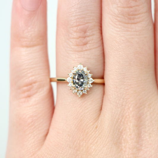 Lena Ring with an Gray Oval Moissanite and Moissanite Accents - Made to Order, Choose Your Gold Tone - Midwinter Co. Alternative Bridal Rings and Modern Fine Jewelry