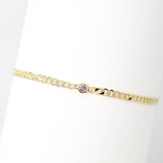 Solitaire Gray Celestial Diamond Bezel Set Curb Chain Bracelet - Made to Order, Your Choice of 14k Gold - Midwinter Co. Alternative Bridal Rings and Modern Fine Jewelry