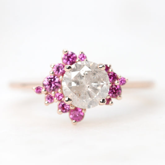 Orion Ring with a 1.02 Carat Round White Celestial Diamond and Pink Sapphire Accents in 14k Rose Gold - Ready to Size and Ship - Midwinter Co. Alternative Bridal Rings and Modern Fine Jewelry