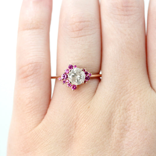 Orion Ring with a 1.02 Carat Round White Celestial Diamond and Pink Sapphire Accents in 14k Rose Gold - Ready to Size and Ship - Midwinter Co. Alternative Bridal Rings and Modern Fine Jewelry