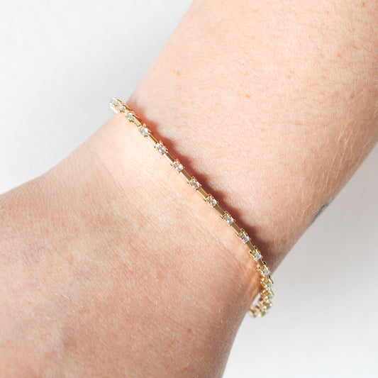 Wispy Rose Cut Modern Bar Link Diamond Stacking Bracelet in 14k Yellow Gold - Midwinter Co. Alternative Bridal Rings and Modern Fine Jewelry