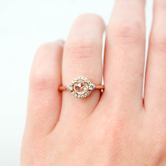 Vanessa Ring with 0.41 Carat Rose Cut Clear Round Diamond and Natural Diamond Accents in 10k Rose Gold - Ready to Size and Ship - Midwinter Co. Alternative Bridal Rings and Modern Fine Jewelry