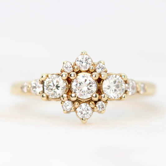 Victoria Ring with Three Round White Diamonds and White Accent Diamonds in 14k Yellow Gold - Ready to Size and Ship - Midwinter Co. Alternative Bridal Rings and Modern Fine Jewelry