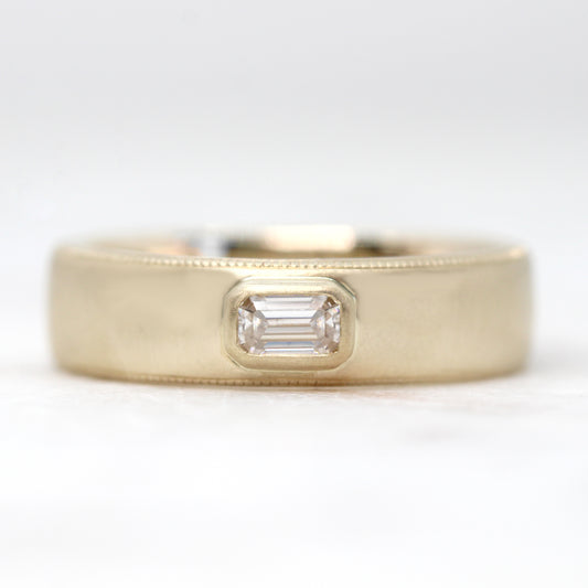 Erik Band - Bezel Set Moissanite Milgrain Vintage Style Unisex Wedding Band - Made to Order, Choose Your Gold Tone - Midwinter Co. Alternative Bridal Rings and Modern Fine Jewelry