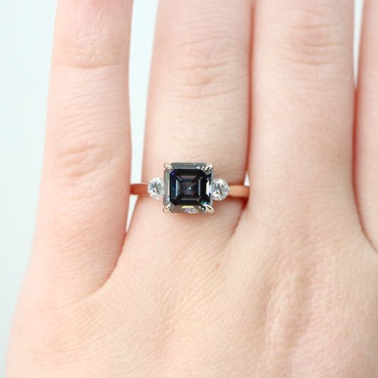 Olive Ring with a 2.50 Carat Asscher Cut Gray Moissanite and Moissanite Accents in 14k White & Rose Gold - Ready to Size and Ship - Midwinter Co. Alternative Bridal Rings and Modern Fine Jewelry