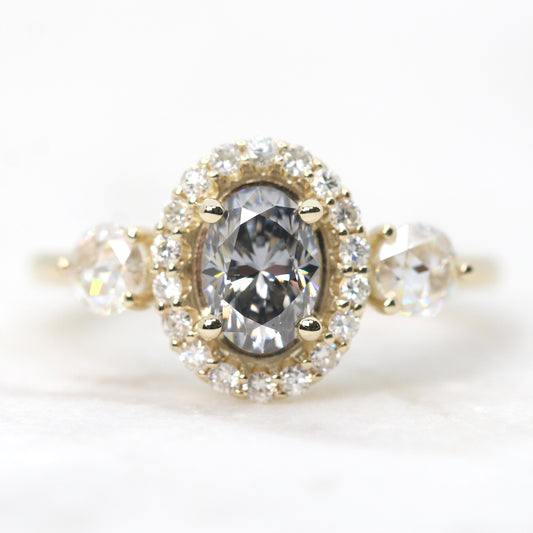 Annalyse Ring with an Oval Gray Moissanite and Moissanite Accents - Made to Order, Choose Your Gold Tone - Midwinter Co. Alternative Bridal Rings and Modern Fine Jewelry