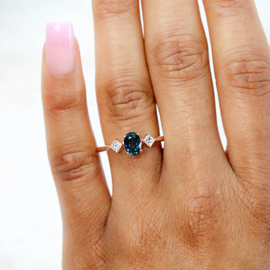 Angelique Ring with a 1.07 Carat Teal Oval Madagascar Sapphire and White Accent Diamonds in 14k Rose Gold - Ready to Size and Ship - Midwinter Co. Alternative Bridal Rings and Modern Fine Jewelry