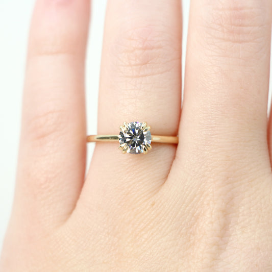 Nesta Ring with a 1.00 Carat Round Gray Moissanite - Made to Order, Choose Your Gold Tone - Midwinter Co. Alternative Bridal Rings and Modern Fine Jewelry