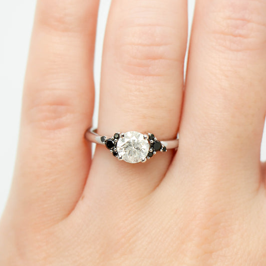 Marley Ring with a 1.01 Carat Celestial White Round Diamond and Black Accent Diamonds in 14k White Gold - Ready to Size and Ship - Midwinter Co. Alternative Bridal Rings and Modern Fine Jewelry