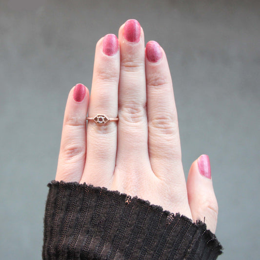 Melissa Ring with a 0.26 Carat Round Dark Celestial Diamond in 10k Rose Gold - Ready to Size and Ship - Midwinter Co. Alternative Bridal Rings and Modern Fine Jewelry