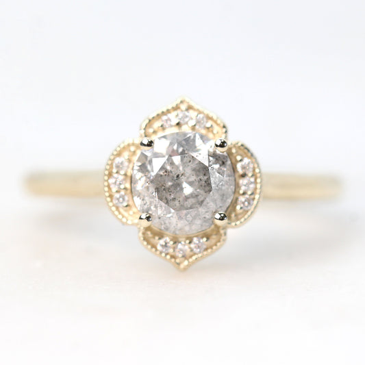 Clementine Ring with a 1.05 Carat Round Light Gray Celestial Diamond and White Accent Diamonds in 14k Yellow Gold - Ready to Size and Ship - Midwinter Co. Alternative Bridal Rings and Modern Fine Jewelry