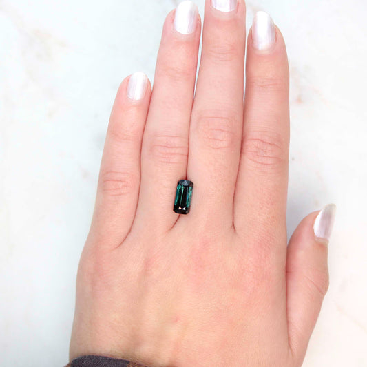 3.39 Carat Teal Elongated Emerald Cut Sapphire for Custom Work - Inventory Code TAS339 - Midwinter Co. Alternative Bridal Rings and Modern Fine Jewelry