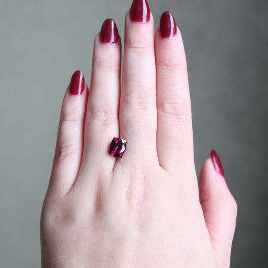 3.15 Carat Geometric Fancy Cushion Cut Rhodolite Garnet for Custom Work - Inventory Code FCG315 - Midwinter Co. Alternative Bridal Rings and Modern Fine Jewelry