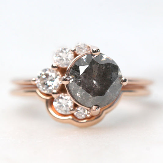 Carell Ring + Band with a 1.98 Carat Black Round Celestial Diamond and White Accent Diamonds in 14k Rose Gold - Ready to Size and Ship - Midwinter Co. Alternative Bridal Rings and Modern Fine Jewelry