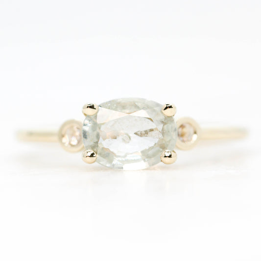 CAELEN (J) Logan Ring with a 1.35 Carat Clear Gray Sapphire and Clear White Rose Cut Accent Diamonds in 14k Yellow Gold - Ready to Size and Ship - Midwinter Co. Alternative Bridal Rings and Modern Fine Jewelry