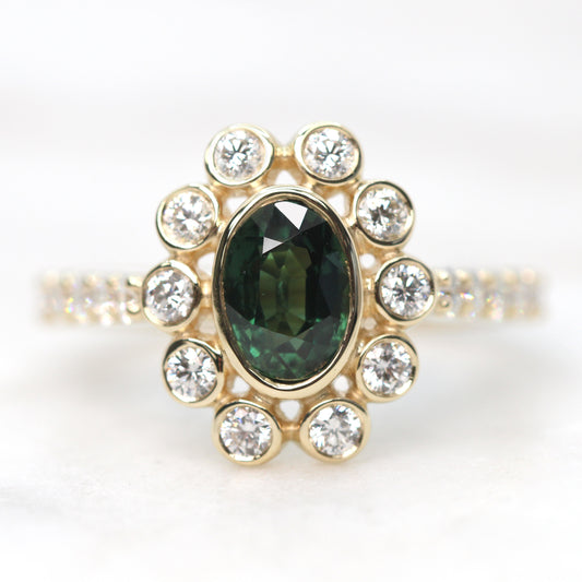 Minnie Ring with a 1.14 Carat Green Oval Australian Sapphire and White Accent Diamonds in 14k Yellow Gold - Ready to Size and Ship - Midwinter Co. Alternative Bridal Rings and Modern Fine Jewelry