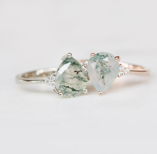 Imogene Ring with a Pear Moss Agate and White Accent Diamonds - Made to Order - Each Stone is Unique - Midwinter Co. Alternative Bridal Rings and Modern Fine Jewelry