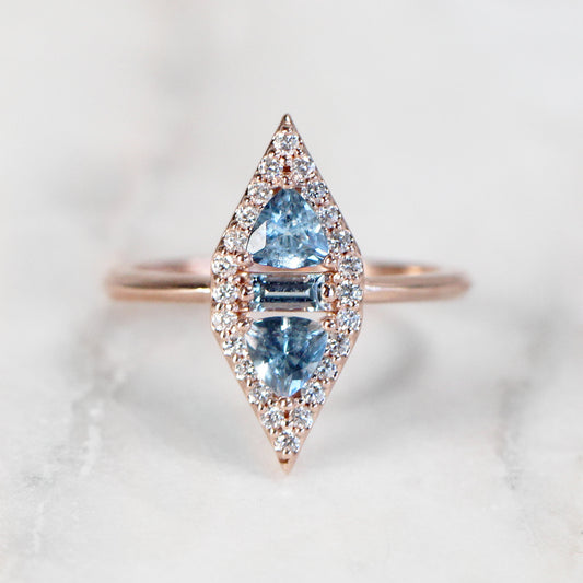 Valentina Ring with Aquamarine and Diamonds - Your Choice of 14k Gold - Midwinter Co. Alternative Bridal Rings and Modern Fine Jewelry