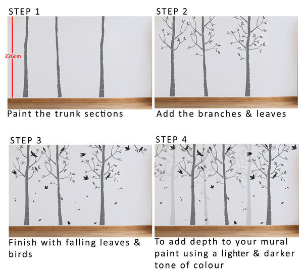 birch tree nursery mural stencil