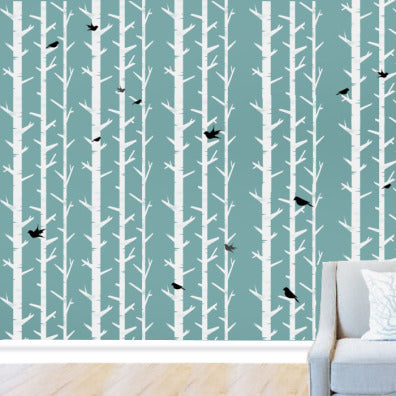 birch tree wall mural stencil