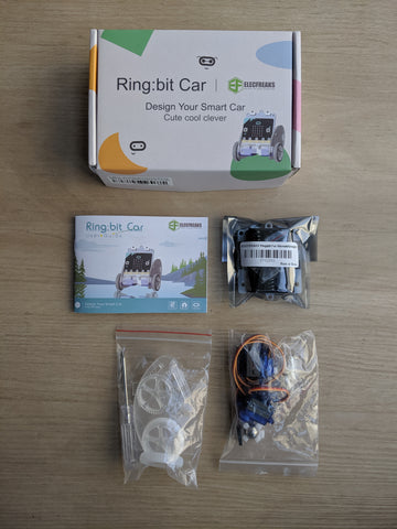 Packaged components from the microbit Ring Bit Car Kit on GetHacking Online Store
