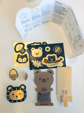 Cute bear woodlands theme electronics and stickers on a white background