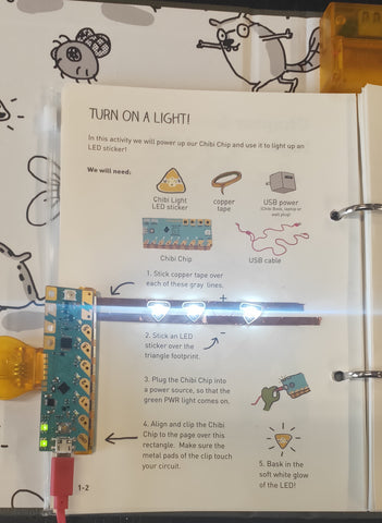 working (lights on) simple circuit with “Love to Code” book