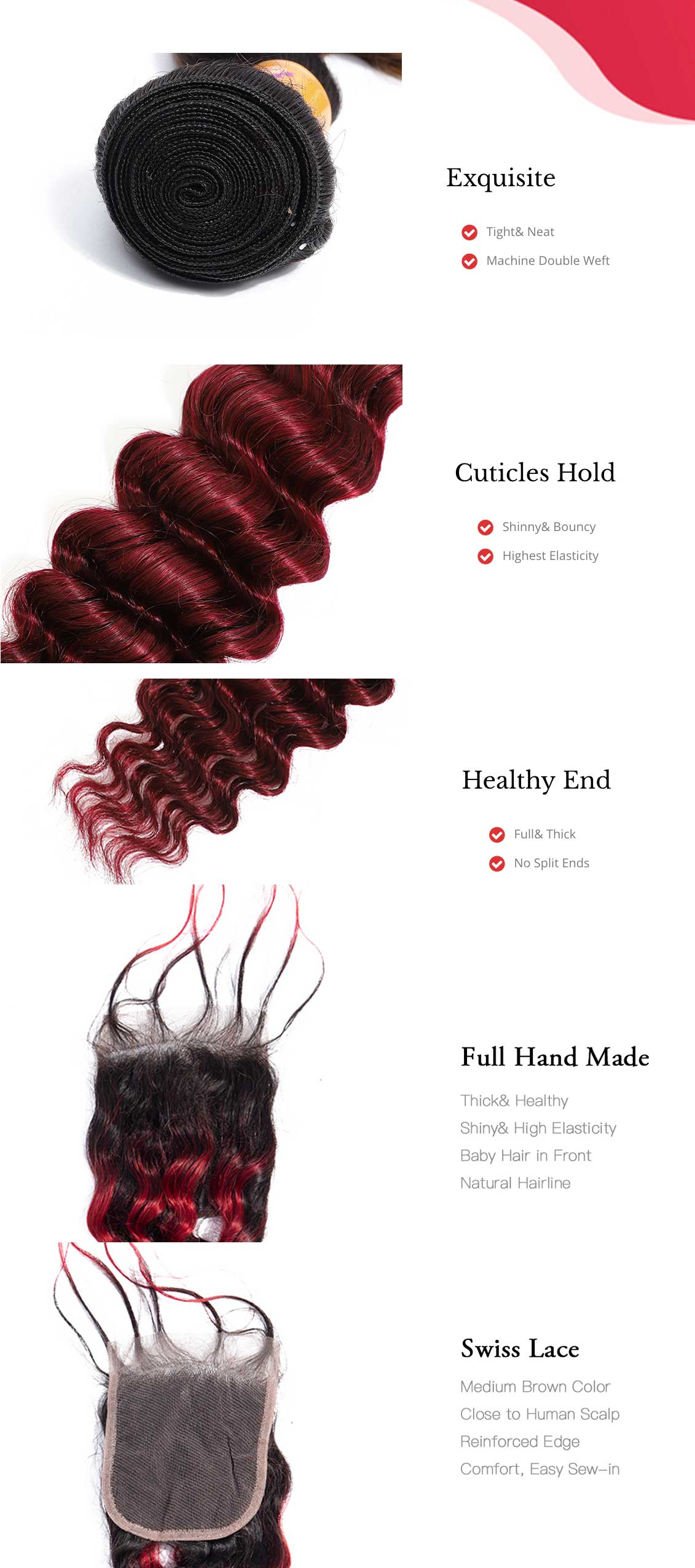 MarchQueen Peruvian Virgin Hair Deep Wave 3 Bundles With Closure Ombre Hair 1b/bug