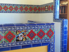 Mexican tile bathroom shower accents blue