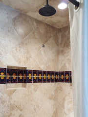 Mexican tile bathroom shower accents trim line