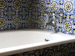 Mexican tile bathroom tub surroundings blue