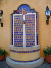 Mexican tile outdoor fountain blue