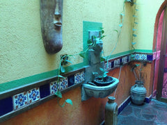 Mexican tile outdoor fountain wall 