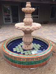 Mexican tile outdoor fountain centerpiece