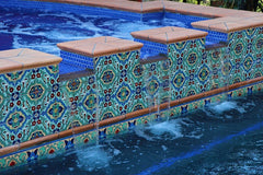 Mexican tile outdoor pool alternating heights