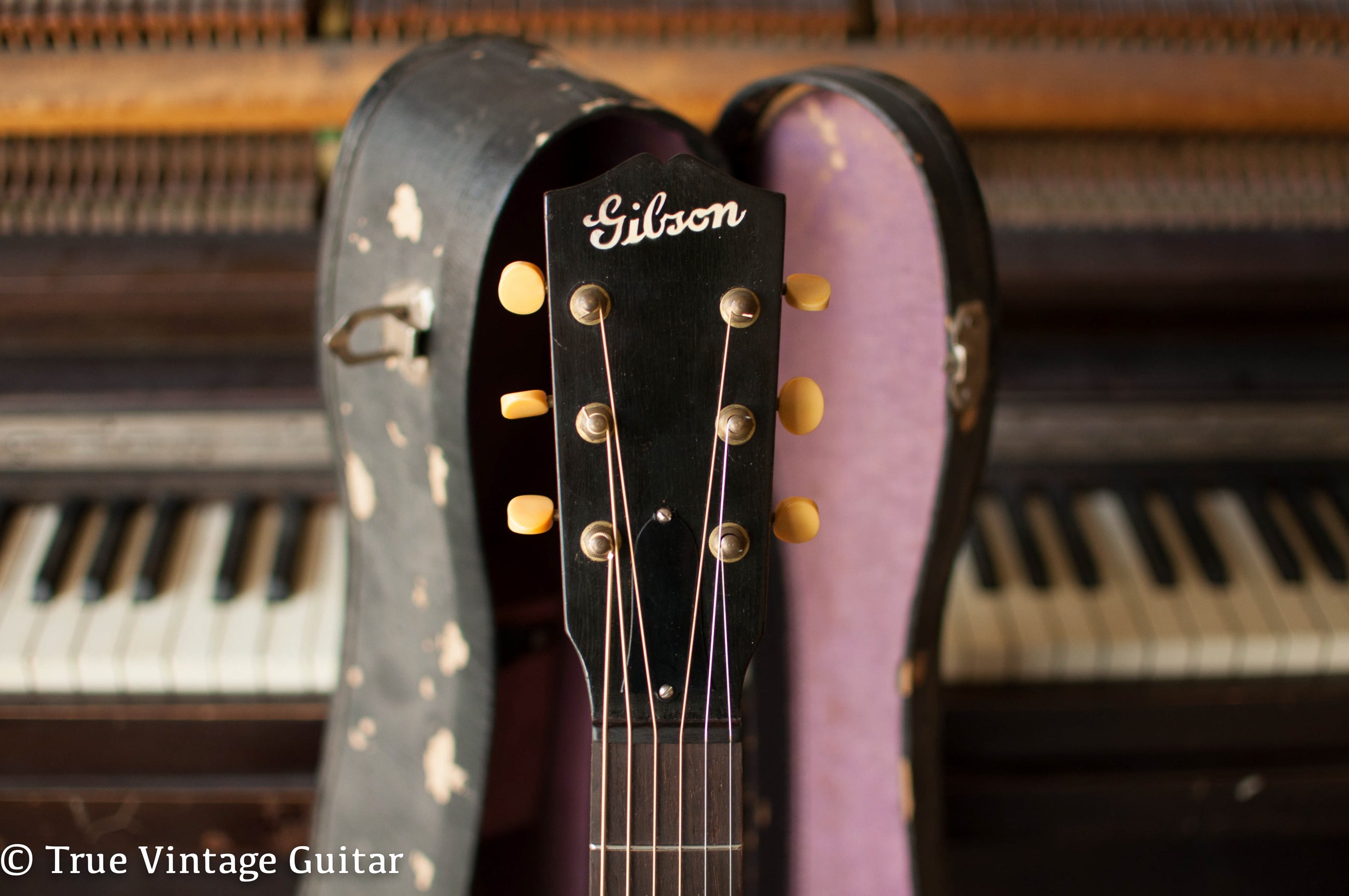 Gibson headstock white stencil logo 1935 guitar