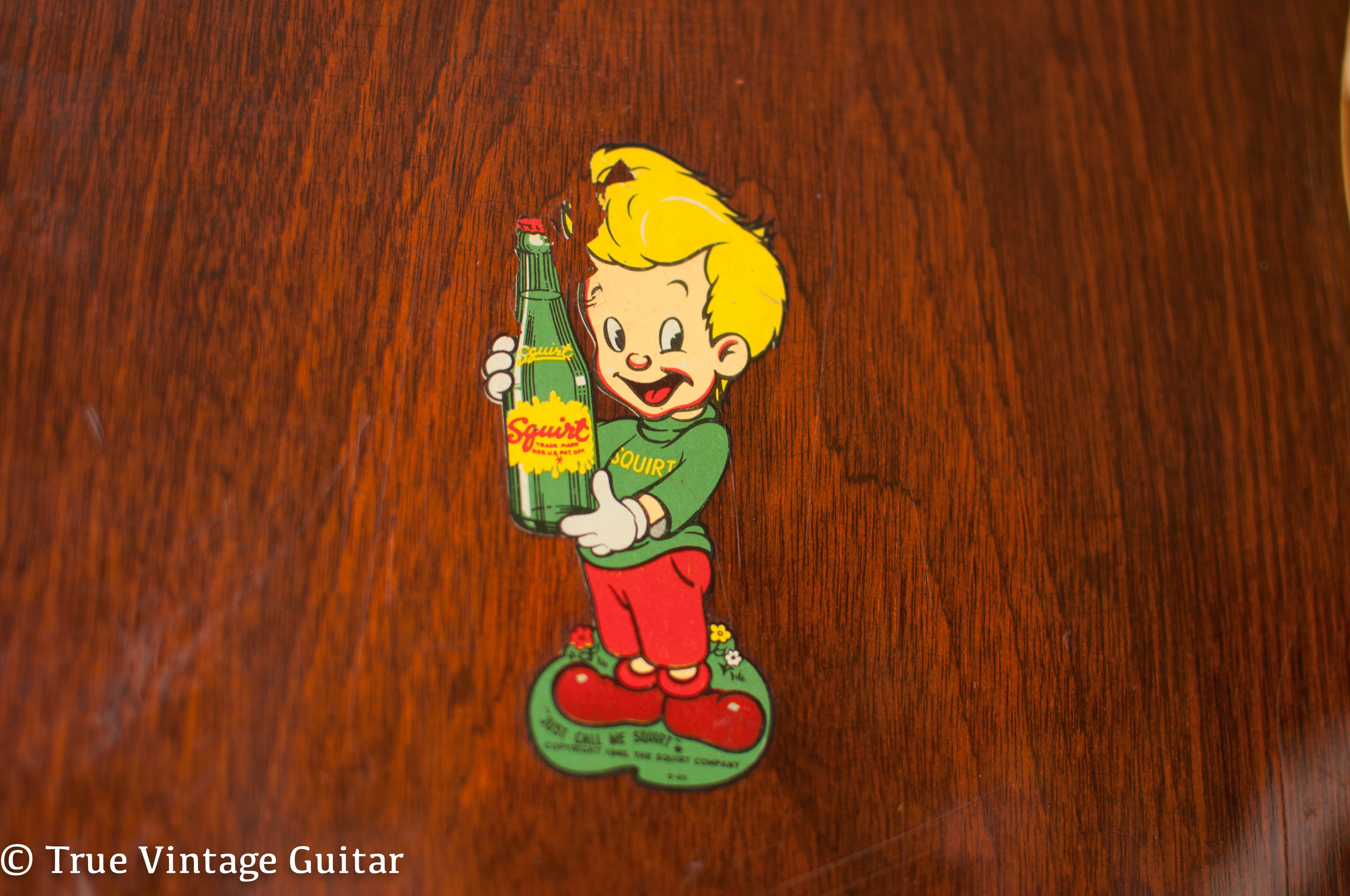 Squirt soda sticker, vintage Gibson guitar