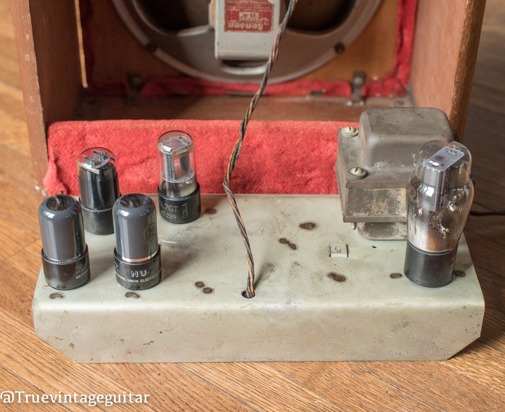 Tubes, Transformers, 1946 Fender Model 26 Red grill cloth Walnut cabinet