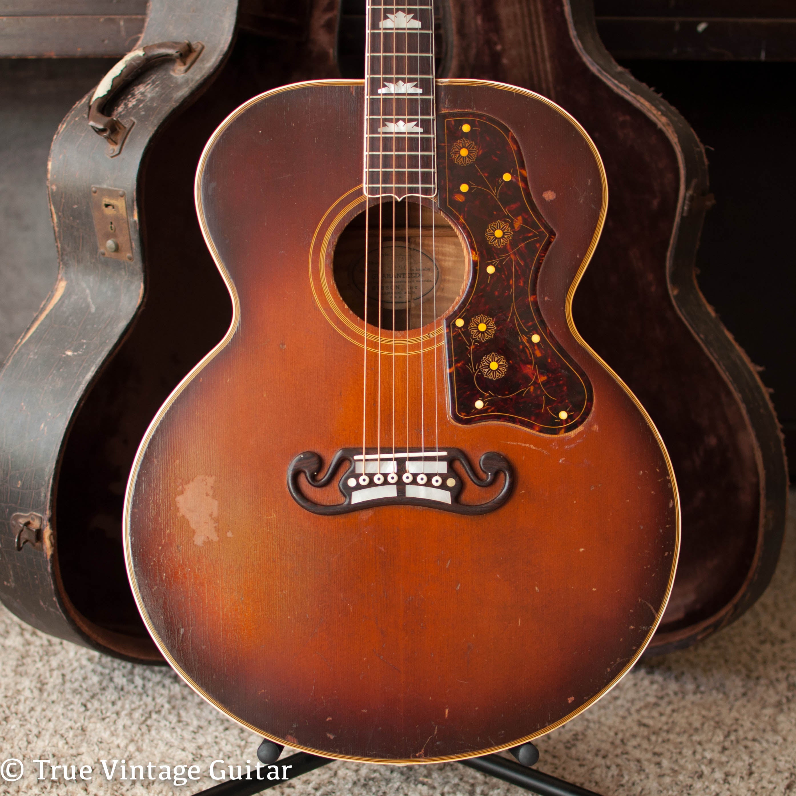 Vintage 1948 Gibson SJ-200 acoustic guitar engraved pickguard