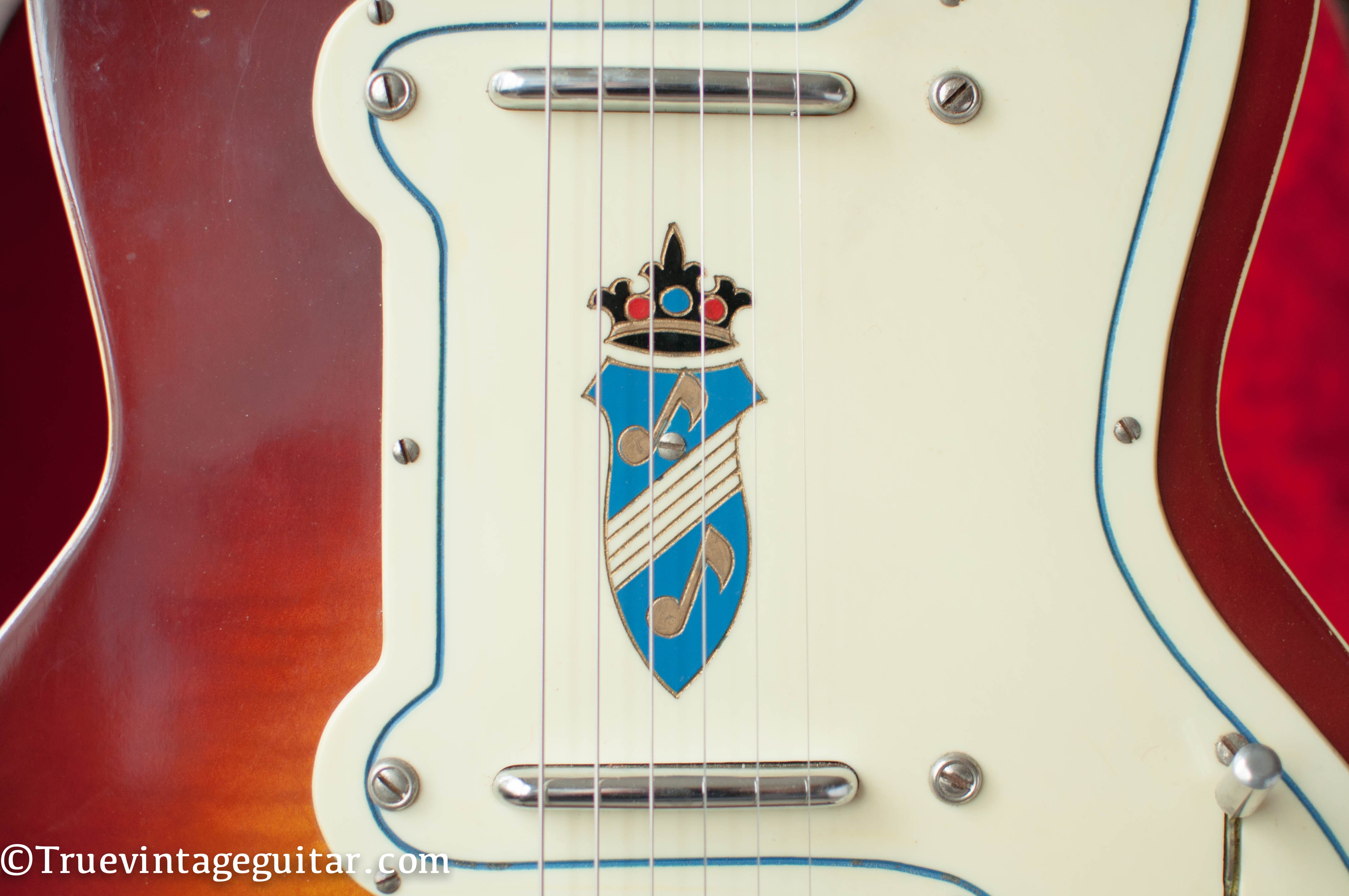 Shield, music note logo, pickguard, vintage 1956 Silvertone 1382L Guitar, kay thin twin