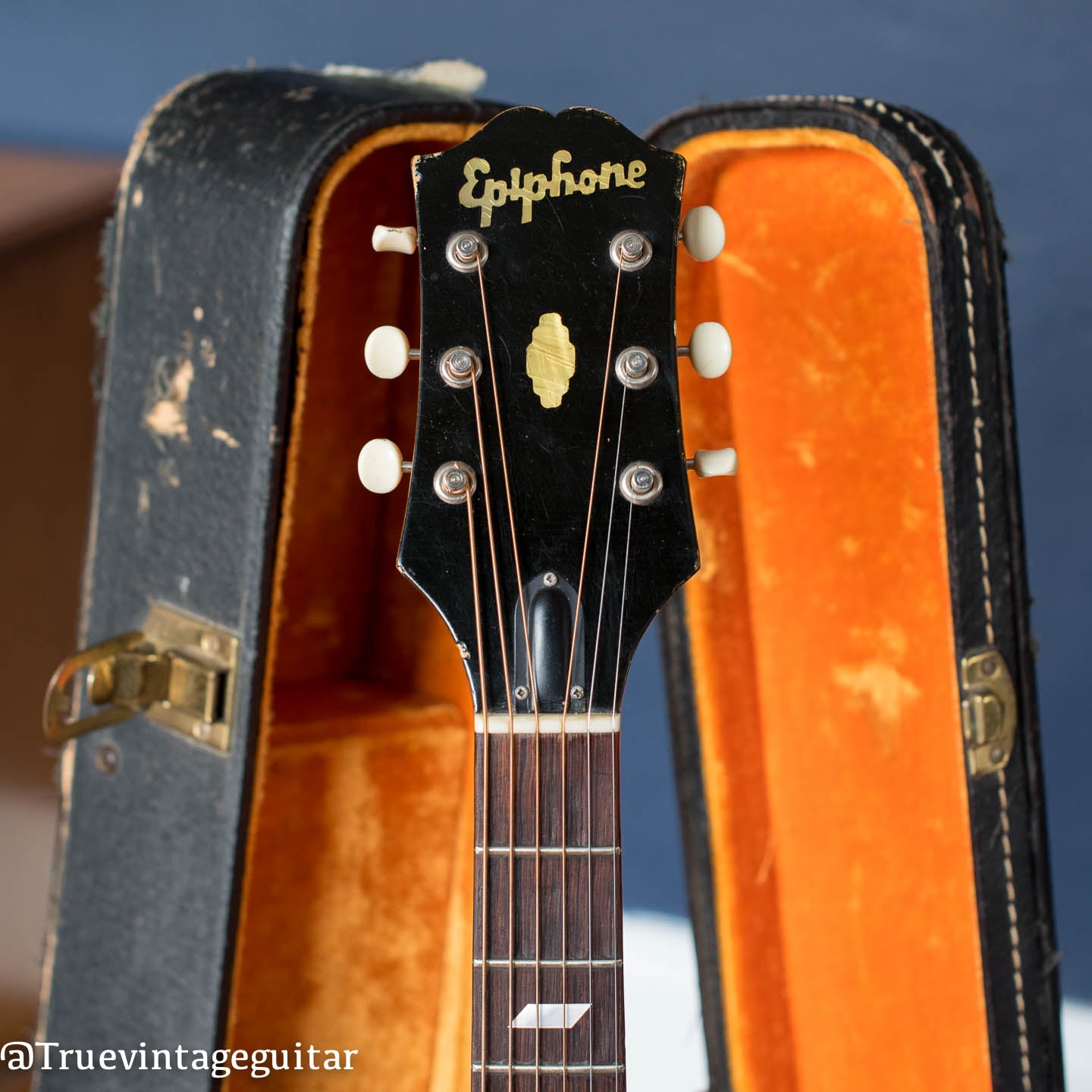 1950s Epiphone headstock, script pearl logo, 1958 Texan