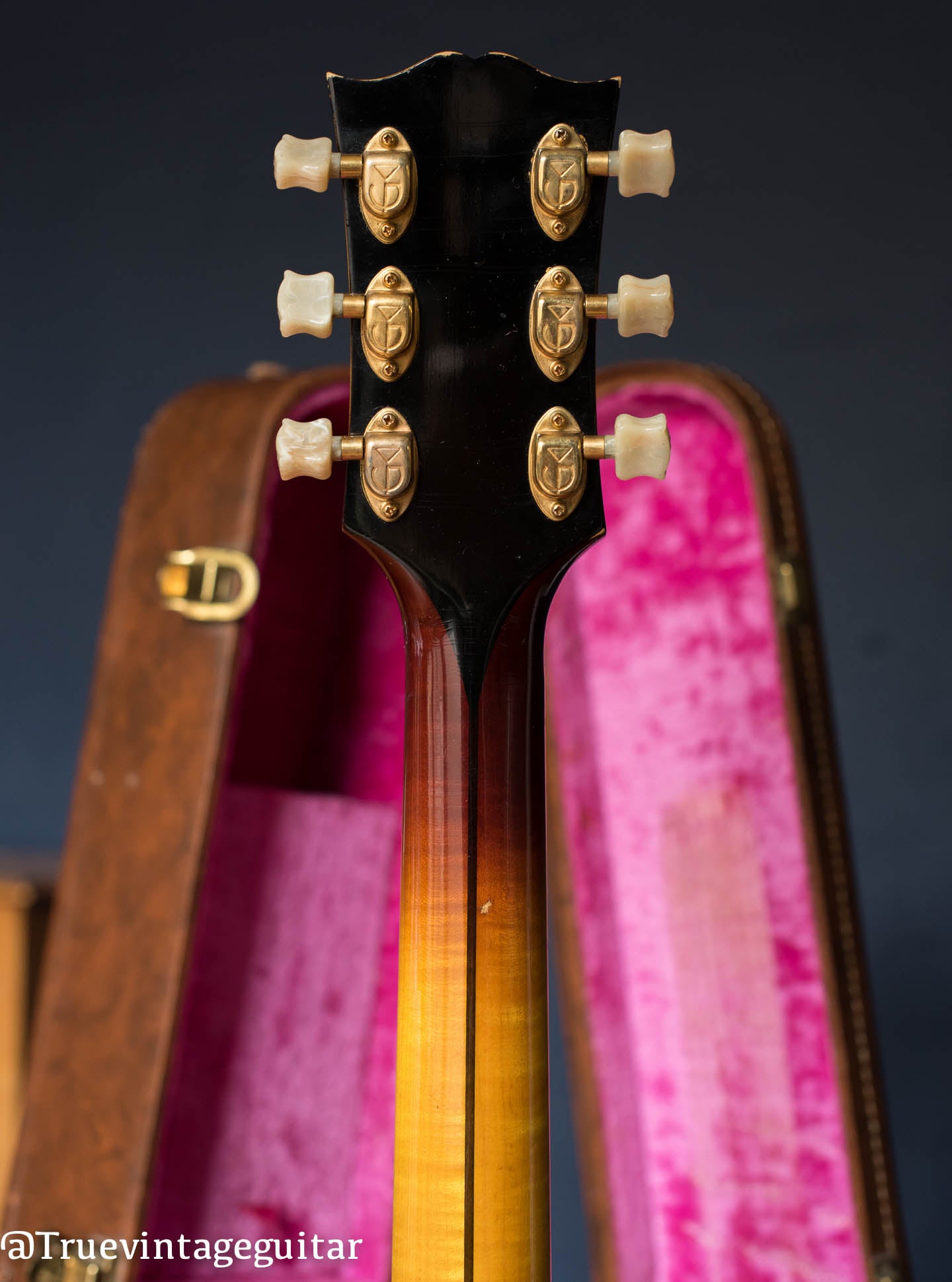 1958 Gibson J-200 Sunburst, back of neck, Epiphone epsilon tuners