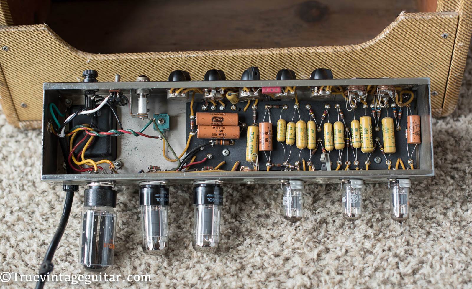 Chassis, original electronics, Vintage 1960 Fender Tremolux 5G9 Guitar Amplifier