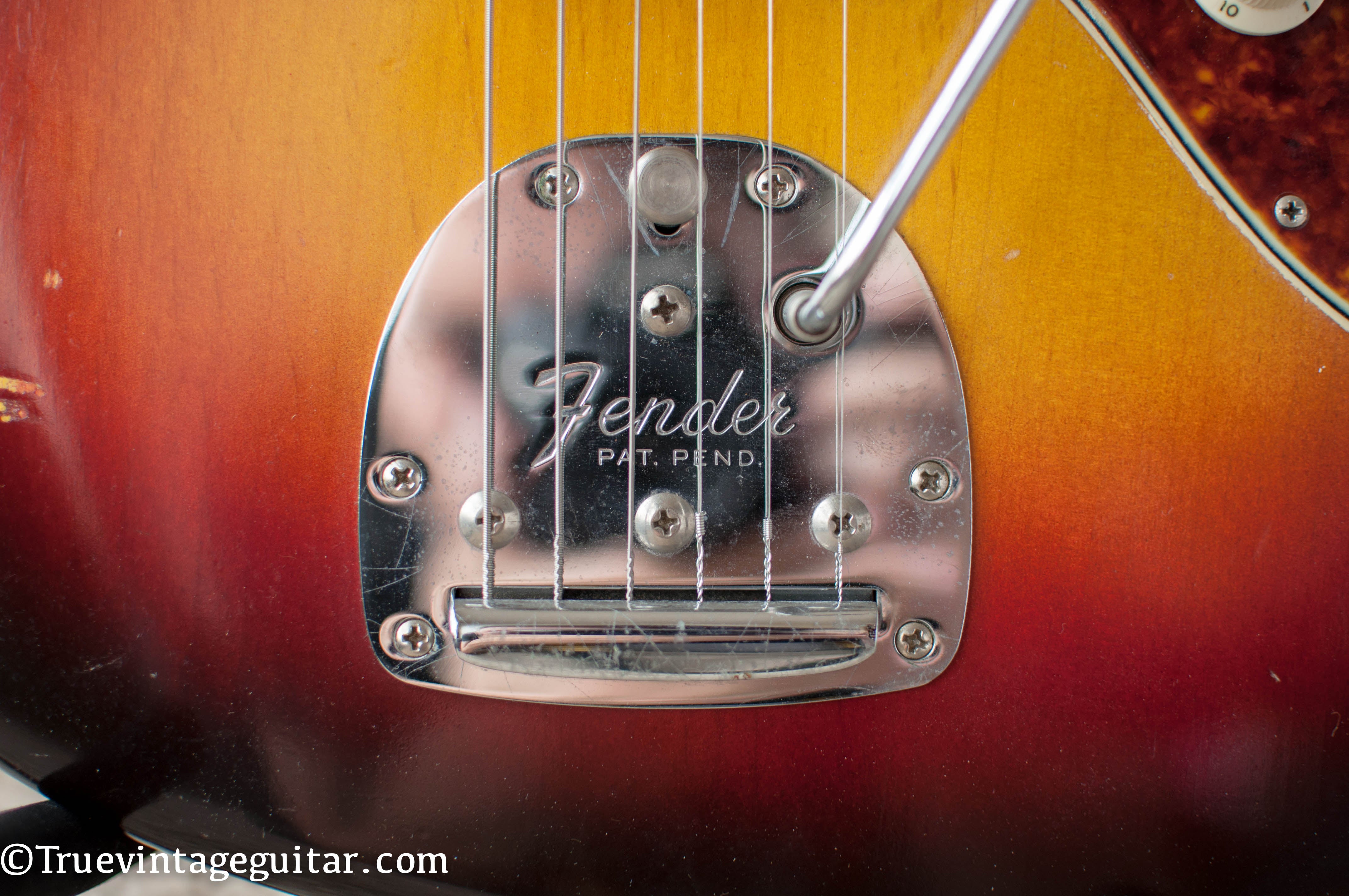 "Pat Pending" tremolo tailpiece, vintage Fender Jazzmaster electric guitar