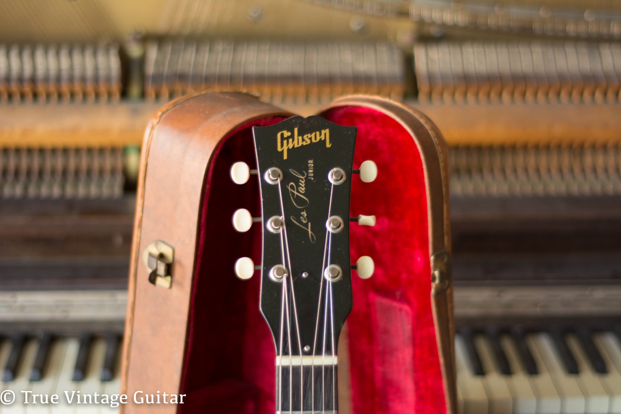Headstock, Vintage 1961 Gibson Les Paul Junior electric guitar