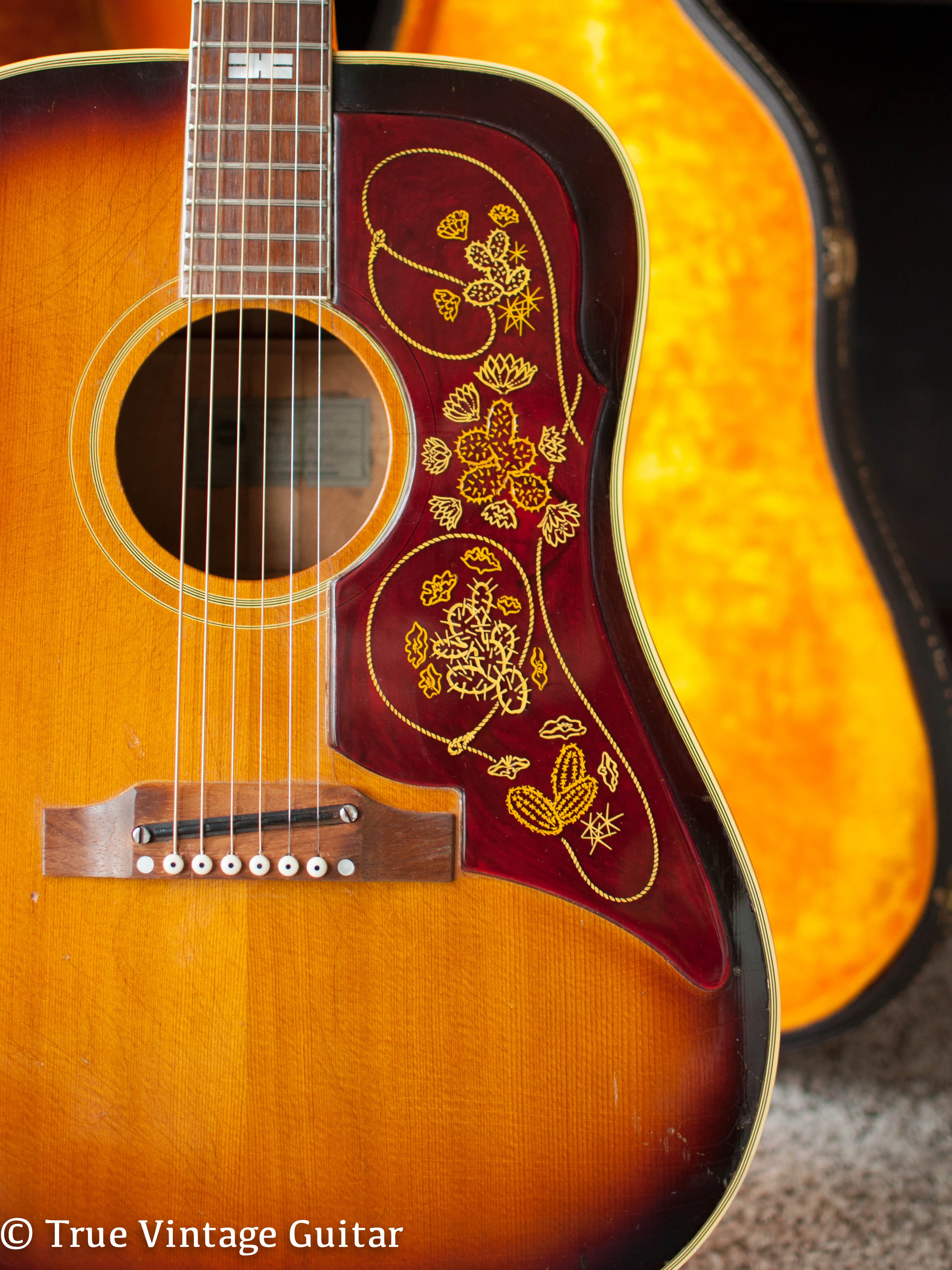 Vintage 1963 Epiphone FT-110 Frontier acoustic guitar, engraved cactus lariat pickguard