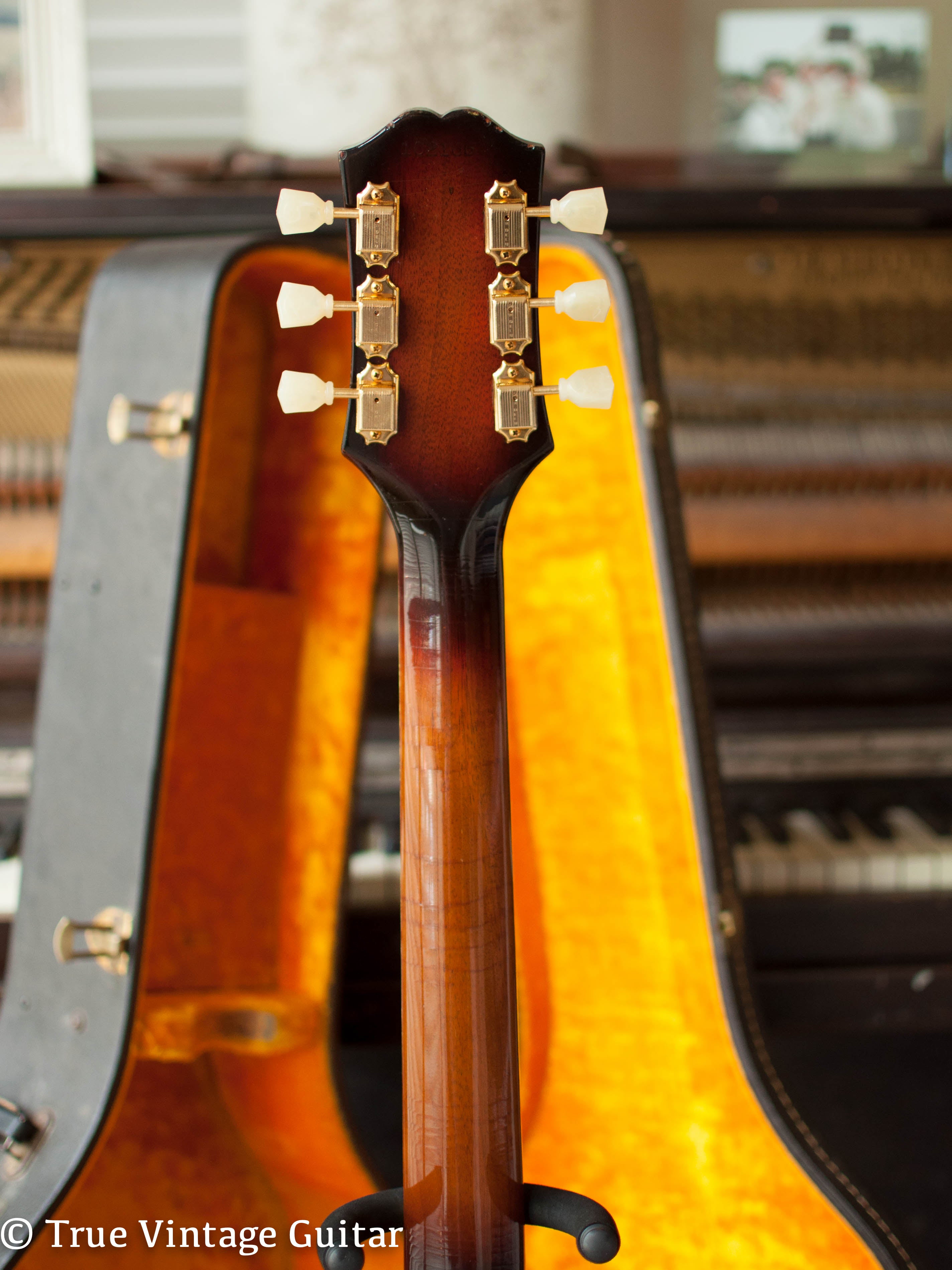 Sunburst back of neck, Vintage 1963 Epiphone FT-110 Frontier acoustic guitar, engraved cactus lariat pickguard