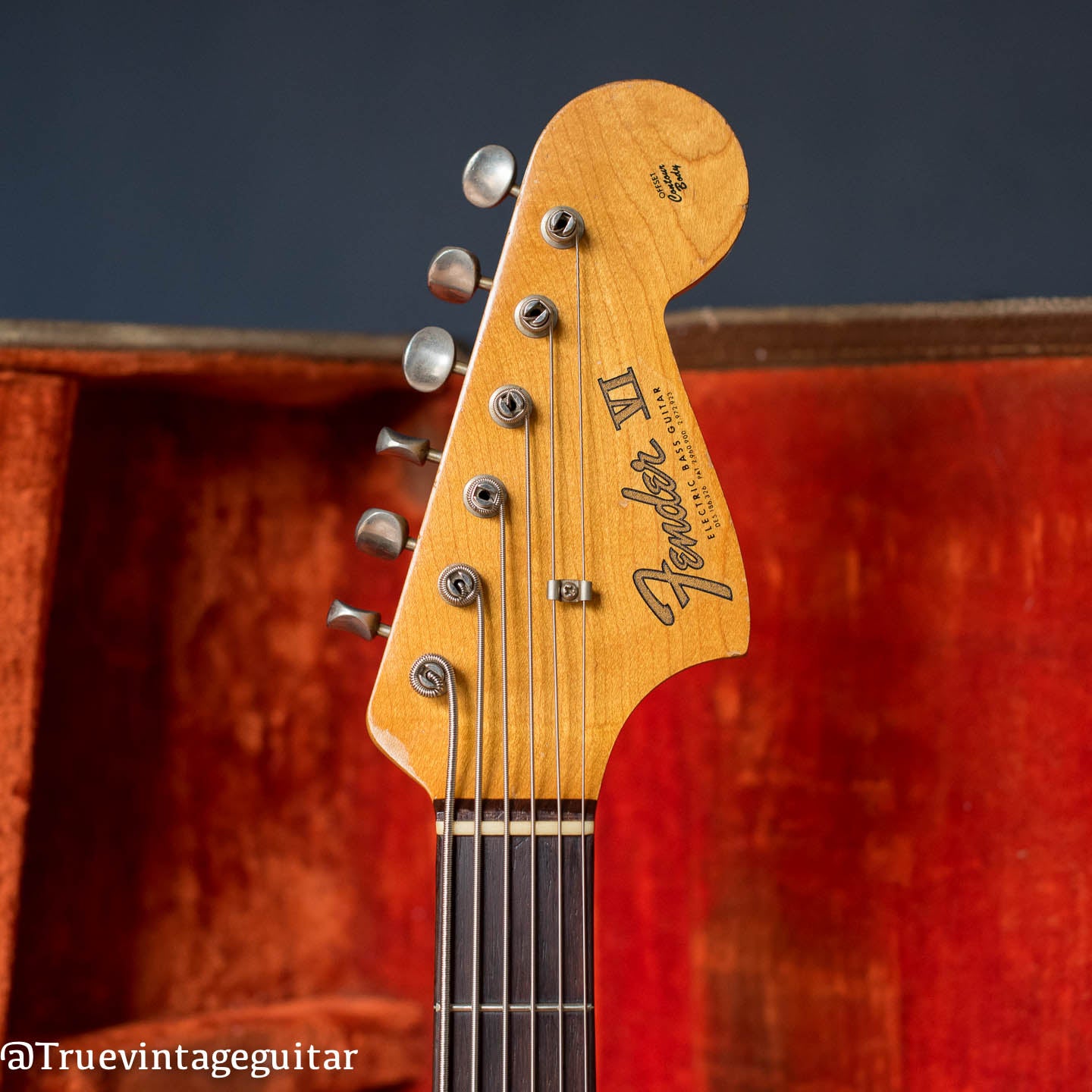 1963 Fender VI, Sunburst, Bass 6, headstock